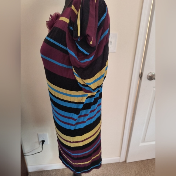 💎 3/$15 XXI Striped Bodycon Retro Dress w/Puff Sleeve & Flower Appliqué in Sz M - Picture 3 of 16